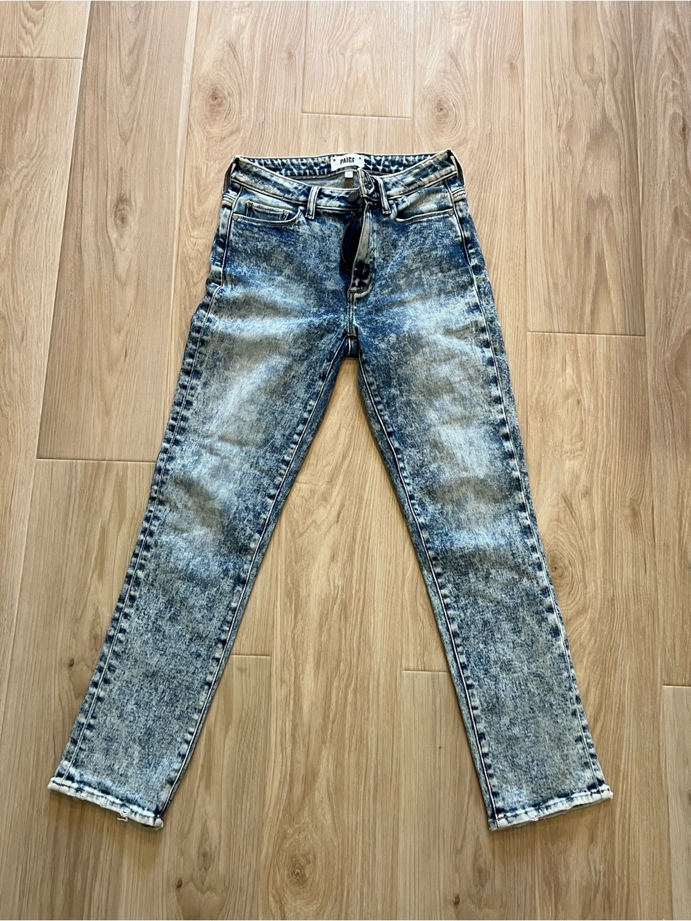 PAIGE Acid-Wash High-Rise Jeans - Faded Blue